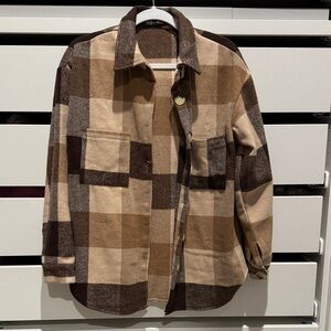 Checkered Button Down Shirt in Brown and Tan